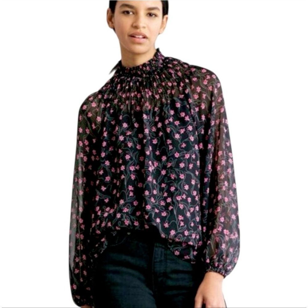 Elizabeth And James Black & Pink Floral Sheer Top Size XS